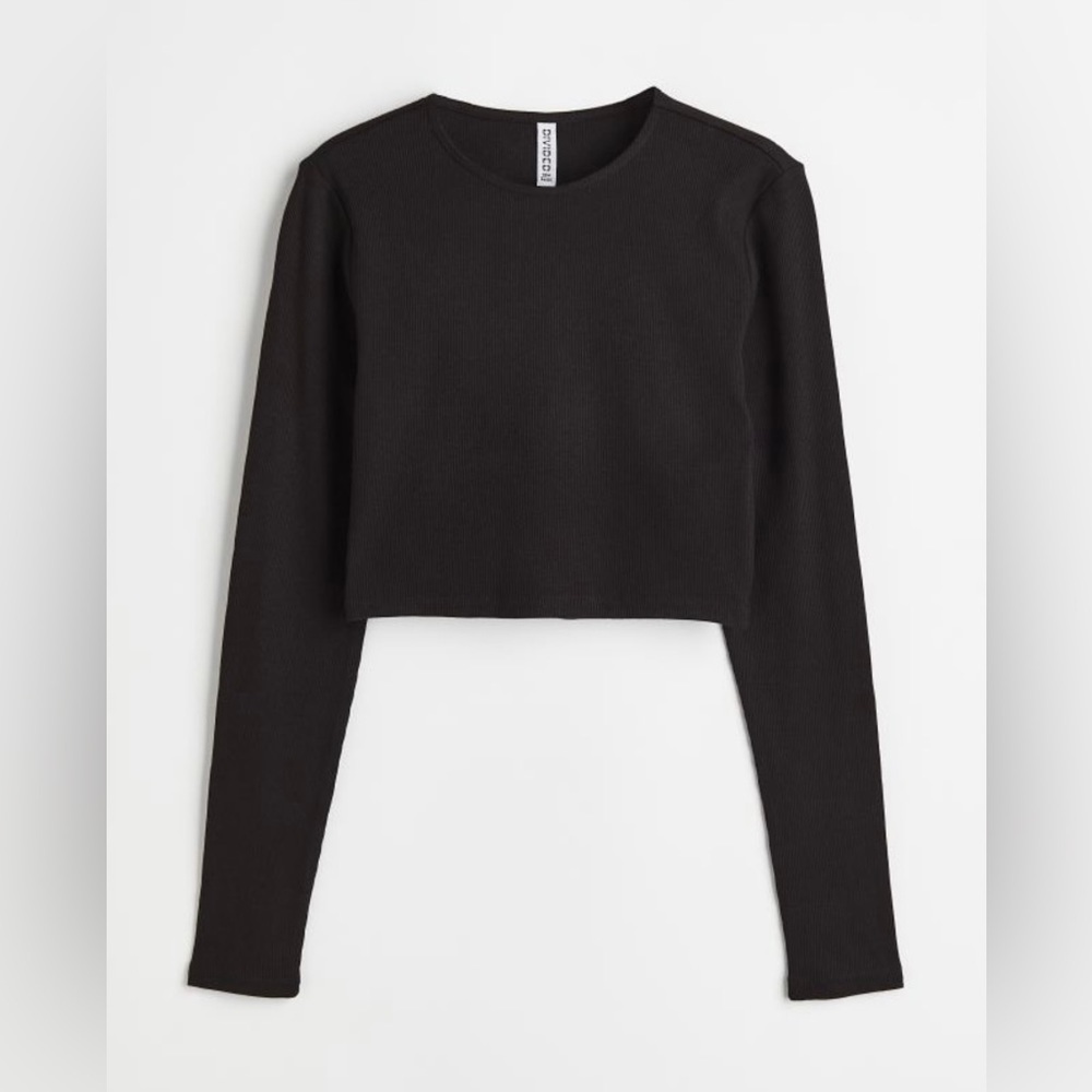 H&M ribbed black crop top with long sleeves size small